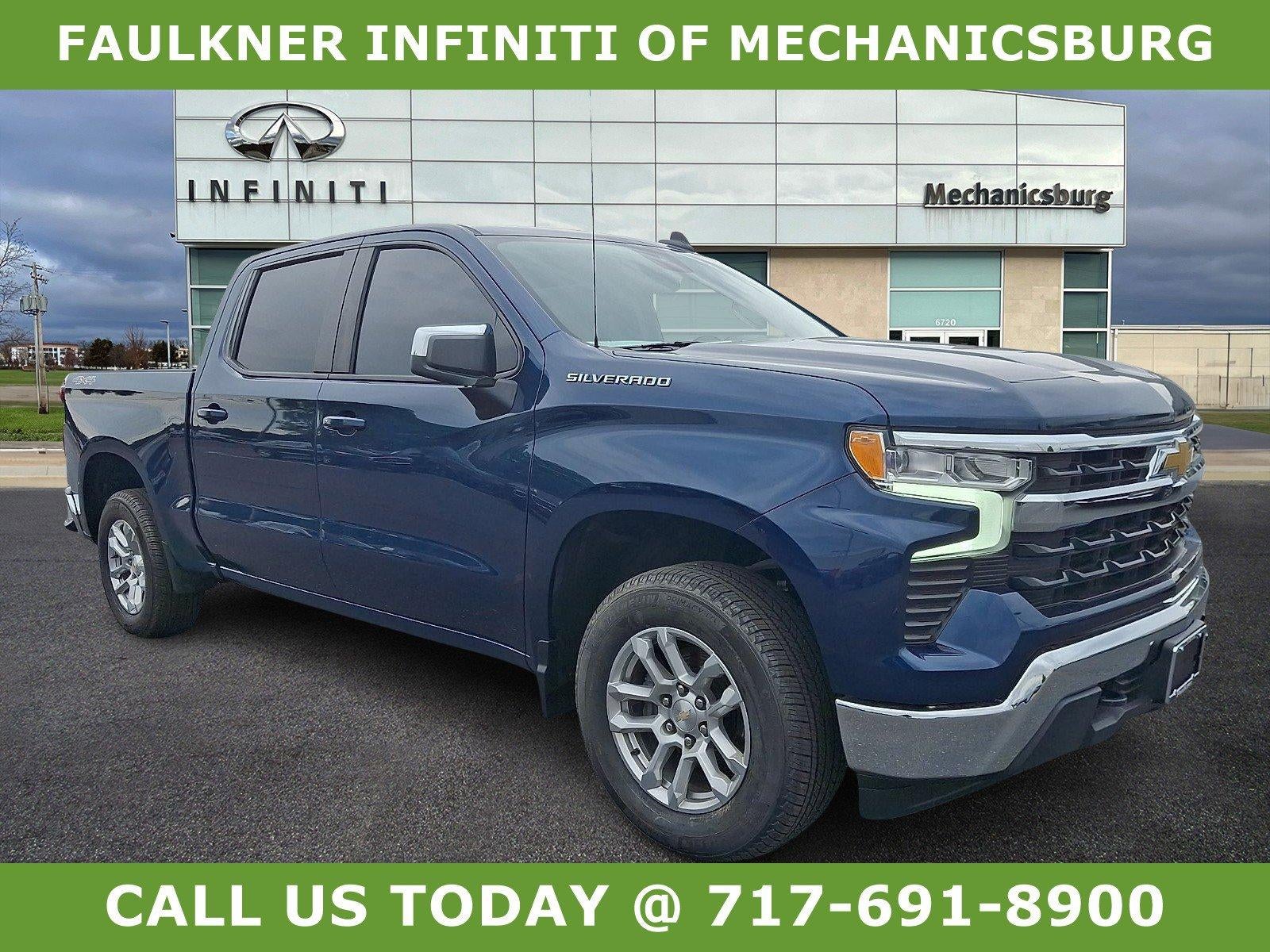 2023 Chevrolet Silverado 1500 Crew Cab Short Box 4-Wheel Drive LT 2FL in Northsky Blue Metallic — front three-quarter view