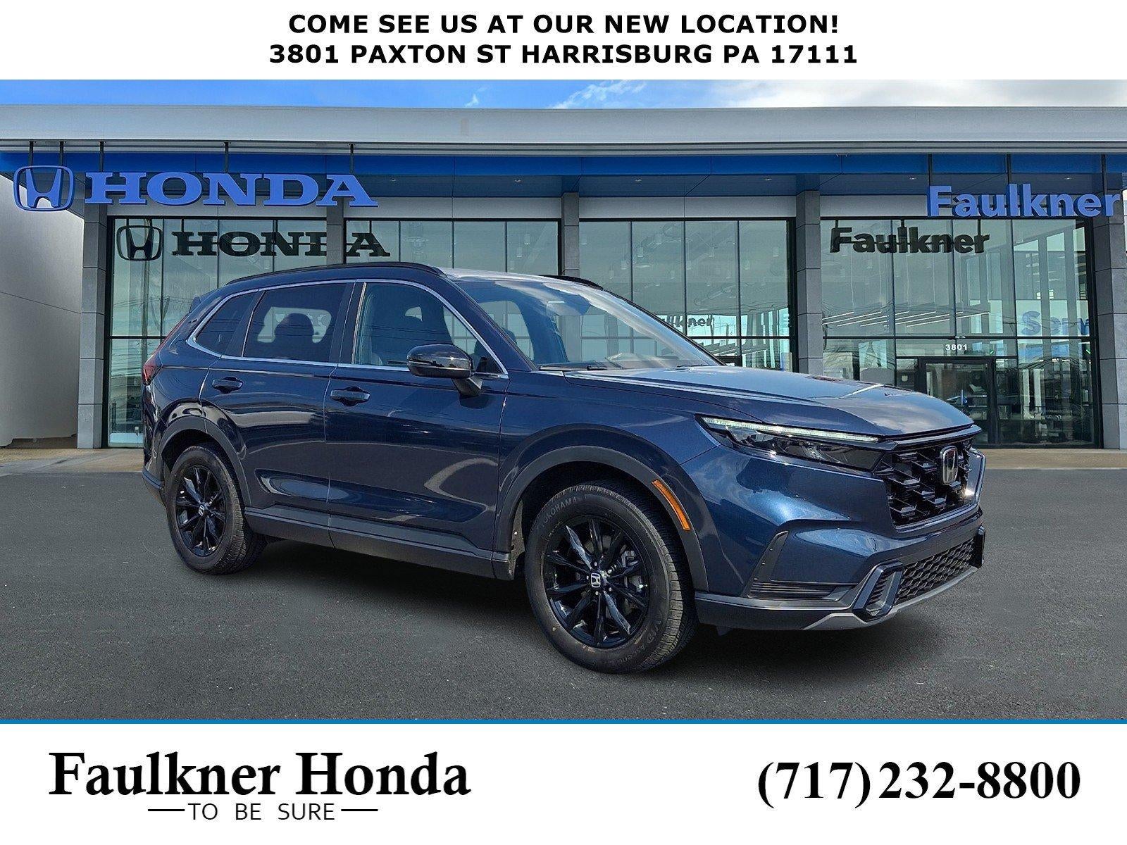 2024 Honda CR-V Hybrid Sport AWD in Canyon River Blue Metallic — front three-quarter view