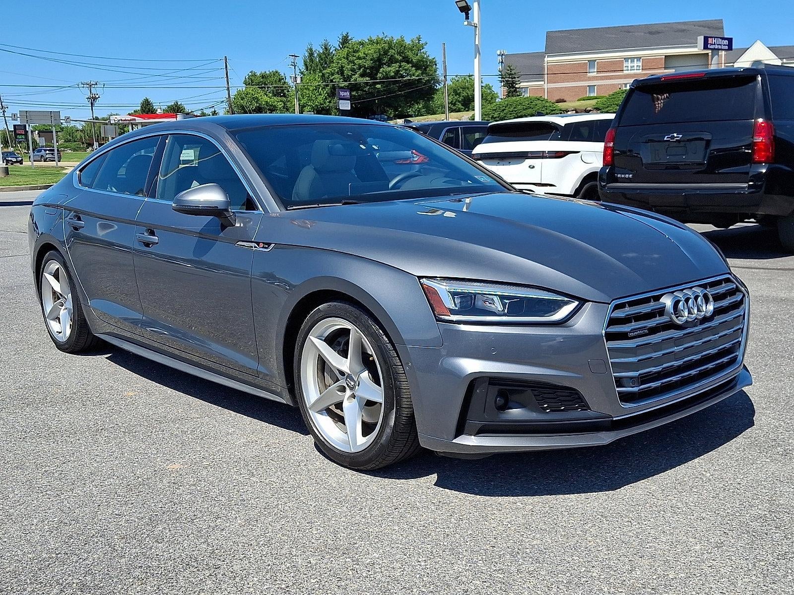 2019 Audi A5 Sportback Prestige 45 TFSI quattro in Monsoon Gray Metallic — front three-quarter view