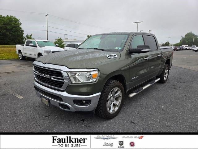 2020 RAM 1500 Big Horn 4x4 Crew Cab 5'7" Box in Olive Green Pearlcoat — front three-quarter view