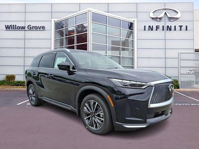 2027 INFINITI QX60 LUXE AWD in Mineral Black — front three-quarter view