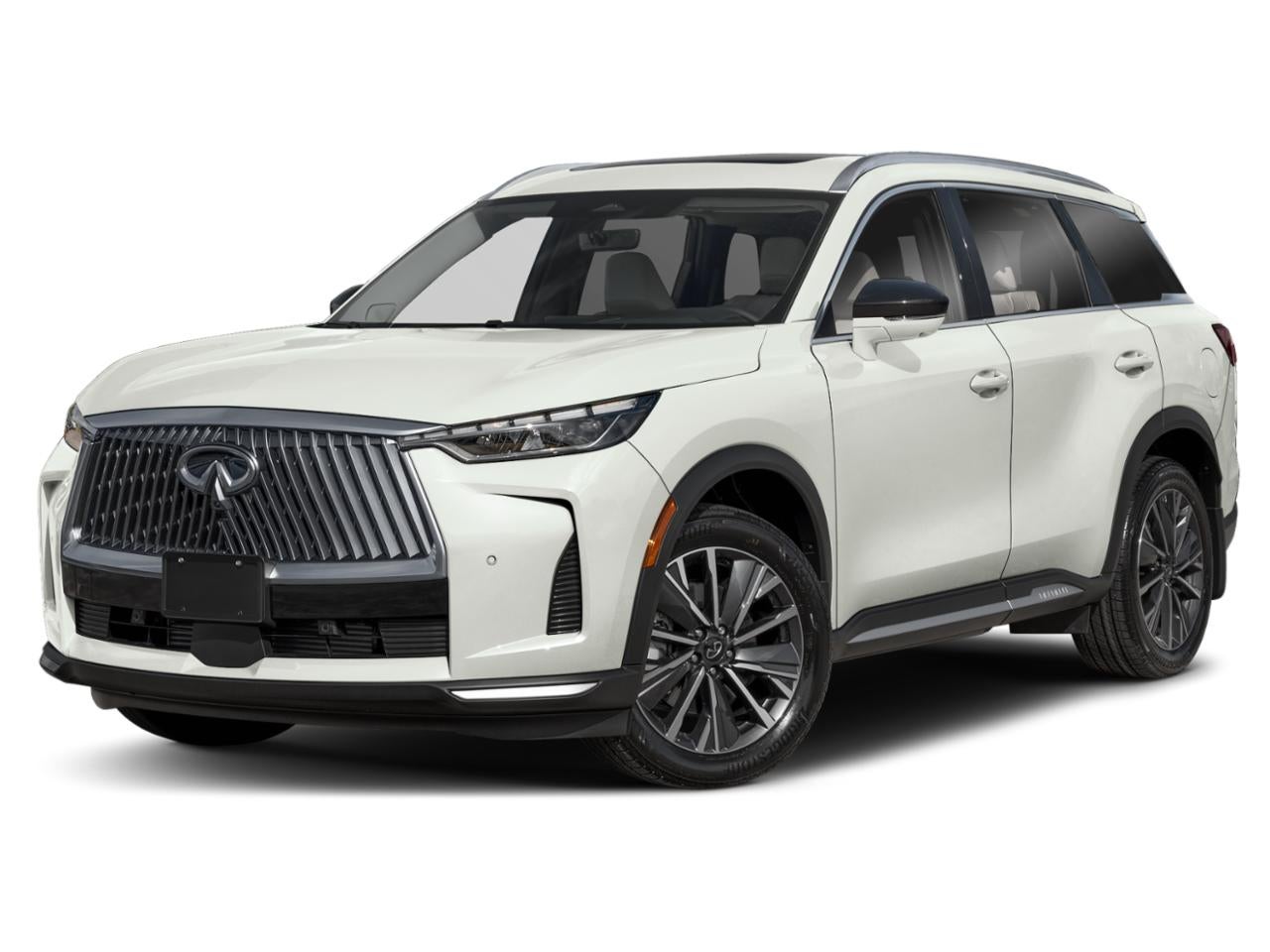 2027 INFINITI QX60 LUXE AWD in Radiant White — front three-quarter view