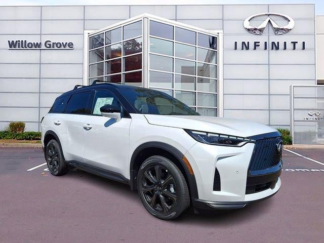 2027 INFINITI QX60 AUTOGRAPH AWD in Radiant White/Black Obsidian — front three-quarter view
